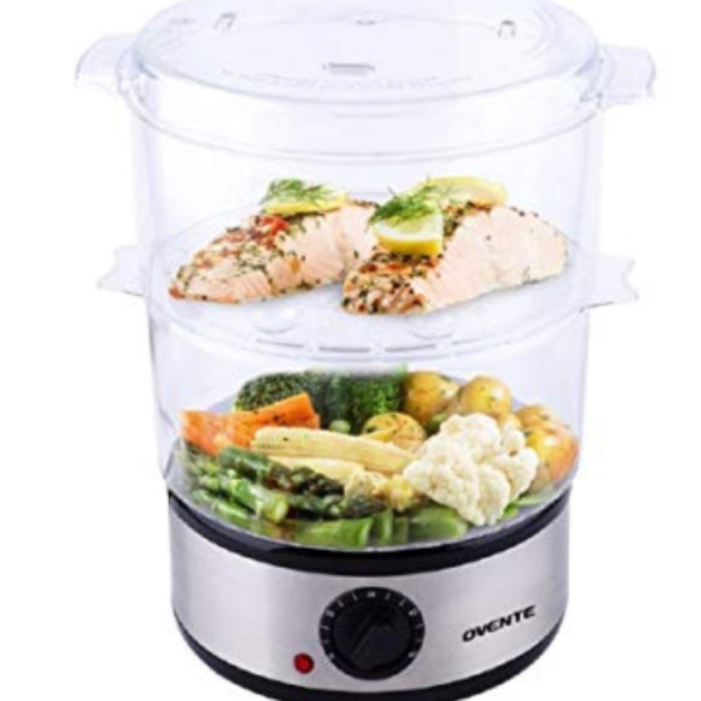 20-Cup Silver 2-Tier Food Steamer with Stainless Steel Base and Plastic Containe